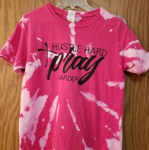 Very cute bright pink, short sleeve, tie dyed inspirational T. Size medium.